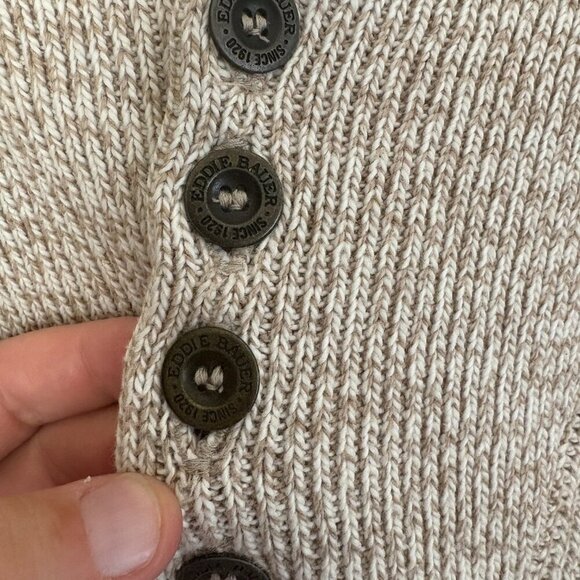 Vintage Eddie Bauer Sweater Men's Large Tan Henley Chunky Knit Outdoor Fall 90s - Picture 4 of 9